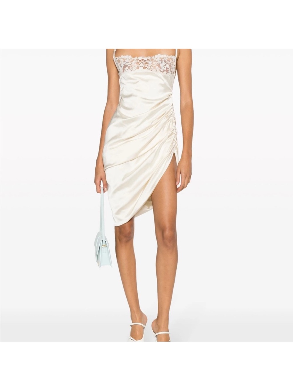 Jacquemus Cream Lace-Trim Satin Mini Dress